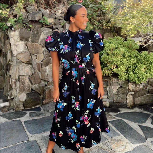 NWT ROTATE Birger Christensen Floral-Print Heavy Satin Midi-Dress - Picture 5 of 16